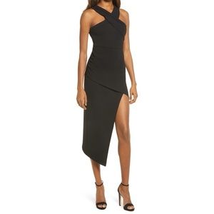 LULUS.Guess Again Halter Neck Asymmetrical Midi Dress. Color:Black.New with Tag!